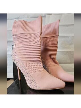 NWT Pink Rhinestone Sock Booties Sizes 5.5 -7